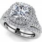 2.10 Tcw Cushion Cut CZ Solitaire Double Halo Bridal Ring Sets 14k White Gold