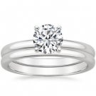 0.80 Tcw Plain Band Solitaire CZ Bridal Wedding Ring Set 14k Solid White Gold