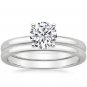 0.80 Tcw Plain Band Solitaire CZ Bridal Wedding Ring Set 14k Solid White Gold