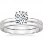 0.80 Tcw Plain Band Solitaire CZ Bridal Wedding Ring Set 14k Solid White Gold