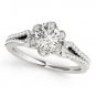 1.00 Tcw Petite Floral CZ Halo Engagement Ring with Split Band In 10K White Gold