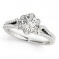 1.00 Tcw Petite Floral CZ Halo Engagement Ring with Split Band In 10K White Gold