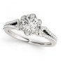 1.00 Tcw Petite Floral CZ Halo Engagement Ring with Split Band In 14K White Gold