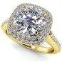 1.35 Tcw Round Solitaire CZ Double Halo Engagement Ring In 14K Solid Yellow gold