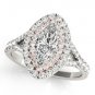 0.75 Tcw Two Tone Marquise Double Halo Cz Engagement Ring 18k White & Rose Gold