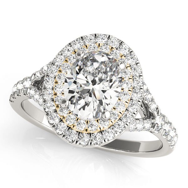 0.90 Tcw CZ Two Tone Oval Double Halo Engagement Ring 18 K White And YG