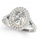 0.90 Tcw CZ Two Tone Oval Double Halo Engagement Ring 18 K White And YG