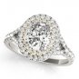 0.90 Tcw CZ Two Tone Oval Double Halo Engagement Ring 18 K White And YG