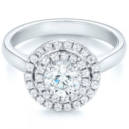 1.20 Tcw Plain Shank Split Prong Double Halo CZ Engagement Ring 14K White gold