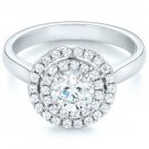 1.20 Tcw Plain Shank Split Prong Double Halo CZ Engagement Ring 14K White gold