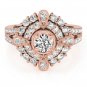0.75 Tcw CZ Compass milligrain split Double Halo Engagement Ring 14K Rose Gold