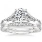 1.40 Tcw Nature Inspired CZ Round Solitaire Wedding Ring Sets In 14k White Gold