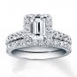 2.50 Tcw Emerald Cut Halo CZ Pave Engagement And Wedding Ring Set 18K White Gold