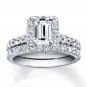 2.50 Tcw Emerald Cut Halo CZ Pave Engagement And Wedding Ring Set 18K White Gold
