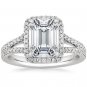 2.55 Tcw Solitaire Emerald Cut Split Shank Halo Engagement Ring 14k White Gold