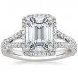 2.55 Tcw Solitaire Emerald Cut Split Shank Halo Engagement Ring 14k White Gold
