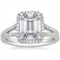 2.55 Tcw Solitaire Emerald Cut Split Shank Halo Engagement Ring 14k White Gold