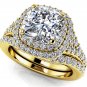 2.10 Tcw Cushion Cut CZ Solitaire Double Halo Bridal Ring Sets 10k Yellow Gold