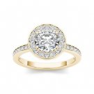 1.40 Tcw Round Solitaire CZ Classic Halo Engagement Ring 14k Solid Yellow Gold
