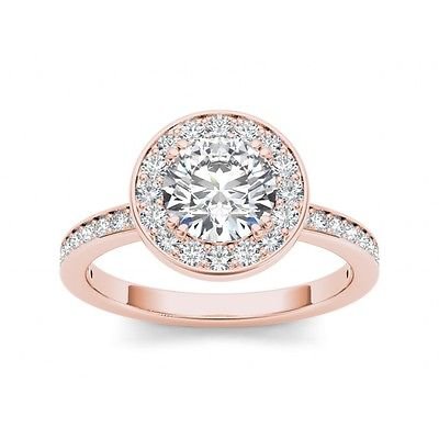 1.40 Tcw Round Solitaire CZ Classic Halo Engagement Ring 14k Solid Rose Gold
