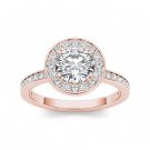 1.40 Tcw Round Solitaire CZ Classic Halo Engagement Ring 14k Solid Rose Gold