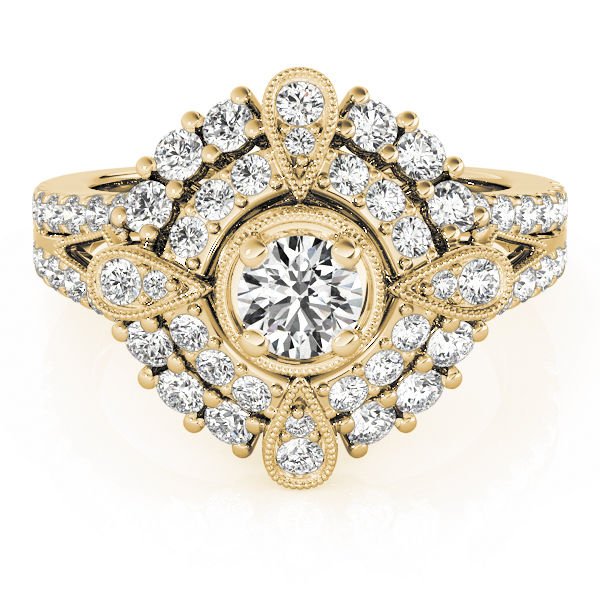 0.75 Tcw CZ Compass milligrain split Double Halo Engagement Ring 14K Yellow Gold