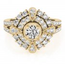 0.75 Tcw CZ Compass milligrain split Double Halo Engagement Ring 14K Yellow Gold
