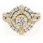 0.75 Tcw CZ Compass milligrain split Double Halo Engagement Ring 14K Yellow Gold