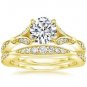 1.40 Tcw Nature Inspired CZ Round Solitaire Wedding Ring Sets In 10k Yellow Gold