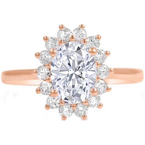 1.10 Tcw Classic Floral Diane Oval Halo CZ Engagement Ring 18K Solid Rose Gold