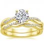 1.05 Tcw Round Solitaire CZ Petite Twisted Vine Wedding Ring Set 18k Yellow Gold