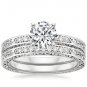 0.90 Tcw Solitaire CZ Vintage Engraved Antique Bridal Ring Sets 10k white gold