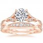 1.40 Tcw Nature Inspired CZ Round Solitaire Wedding Ring Sets In 14k Rose Gold