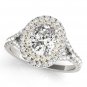 0.90 Tcw Two Tone Oval Shaped Double Halo CZ Engagement Ring 14k White & YG