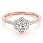 0.65 Tcw Two Tone Petite Floral Halo CZ Cathedral Engagement Ring 14K Rose Gold