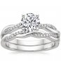 1.05 Tcw Round Solitaire CZ Petite Twisted Vine Wedding Ring Sets 18k White Gold
