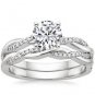 1.05 Tcw Round Solitaire CZ Petite Twisted Vine Wedding Ring Sets 18k White Gold