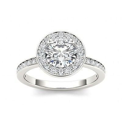 1.40 Tcw Round Solitaire CZ Classic Halo Engagement Ring 18k Solid White Gold