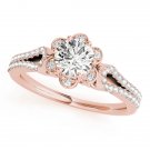 1.00 Tcw Petite Floral CZ Halo Engagement Ring with Split Band In 18K Rose Gold