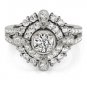 0.75 Tcw CZ Compass milligrain split Double Halo Engagement Ring 18K White Gold