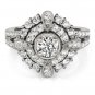 0.75 Tcw CZ Compass milligrain split Double Halo Engagement Ring 18K White Gold