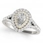 1.10 Tcw Two Tone Pear Shaped Double Halo CZ Engagement ring 18k White & YG