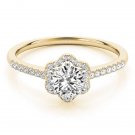 0.65 Tcw Two Tone Petite Floral Halo CZ Cathedral Engagement Ring 18K Y Gold