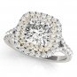 1.20 TCW Two Tone Cushion Double CZ Halo Engagement Ring 18 K White Yellow Gold