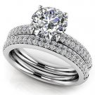 1.95 Tcw Round Cut Solitaire Four Row CZ Wedding Ring Sets 14K Solid White Gold