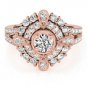 0.75 Tcw CZ Compass milligrain split Double Halo Engagement Ring 10K Rose Gold