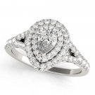 1.10 Tcw Two Tone Pear Shaped Double Halo CZ Engagement ring 18k White Gold