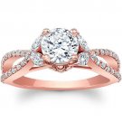 1.50 Tcw Split Shank Round and Marquise Floral Engagement Ring In 10K Rose Gold