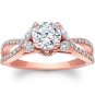 1.50 Tcw Split Shank Round and Marquise Floral Engagement Ring In 10K Rose Gold