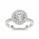 1.40 Tcw Round Solitaire CZ Classic Halo Engagement Ring 14k Solid White Gold